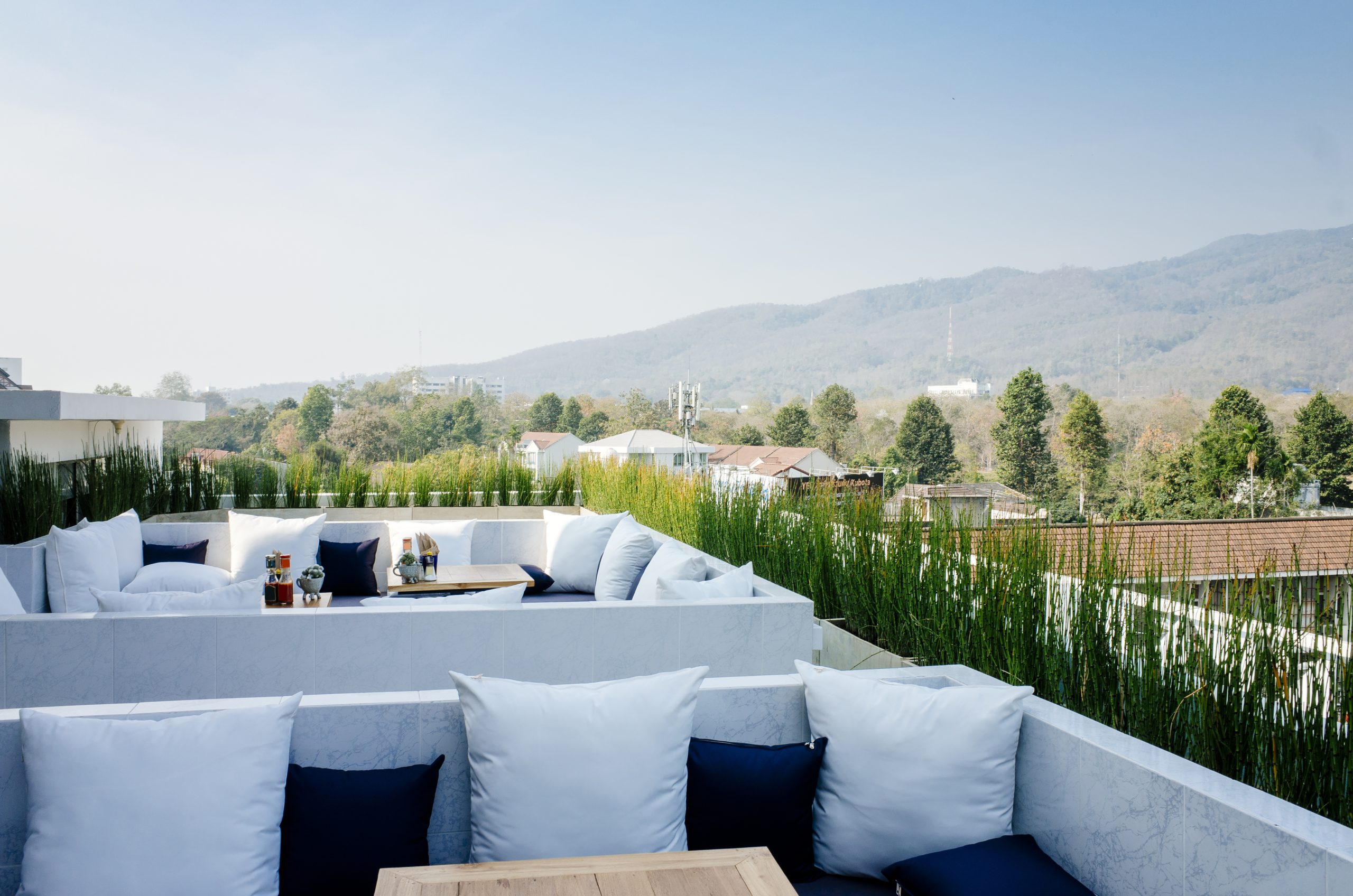 luxury outdoor seat white pillows
